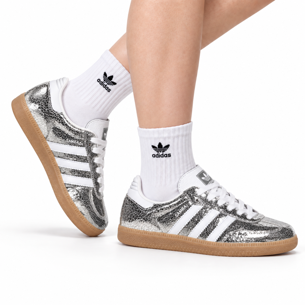 adidas Samba OG Silver Metallic Cracked Leather Women's