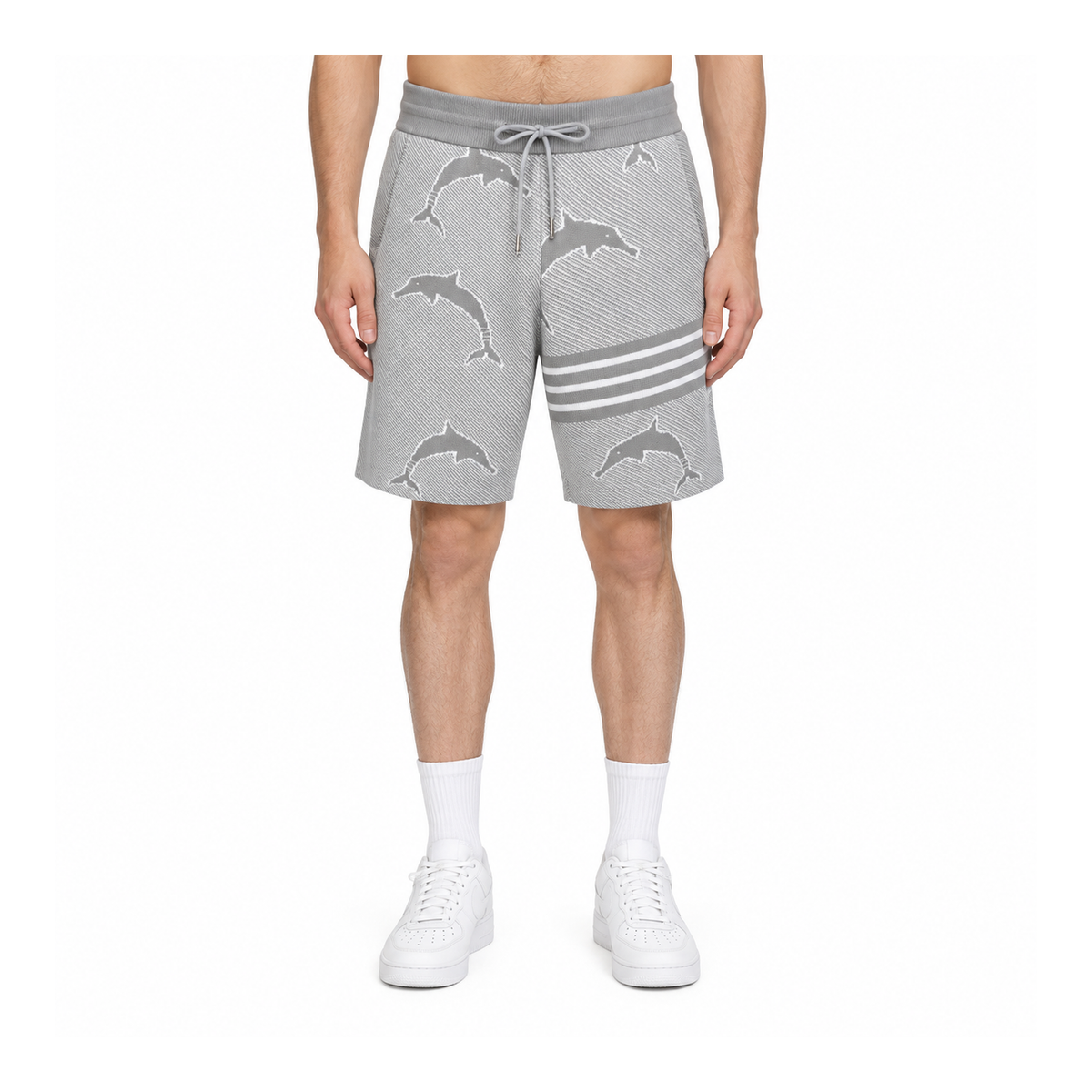 Thom Browne Style Four-Bar Stripe Knit Shorts