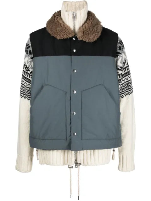 sacai padded shearling-collar jacket