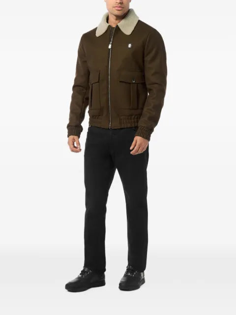 Billionaire shearling-collared wool jacket