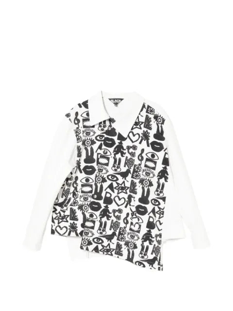 Black Comme Des Garçons side-button printed jacket