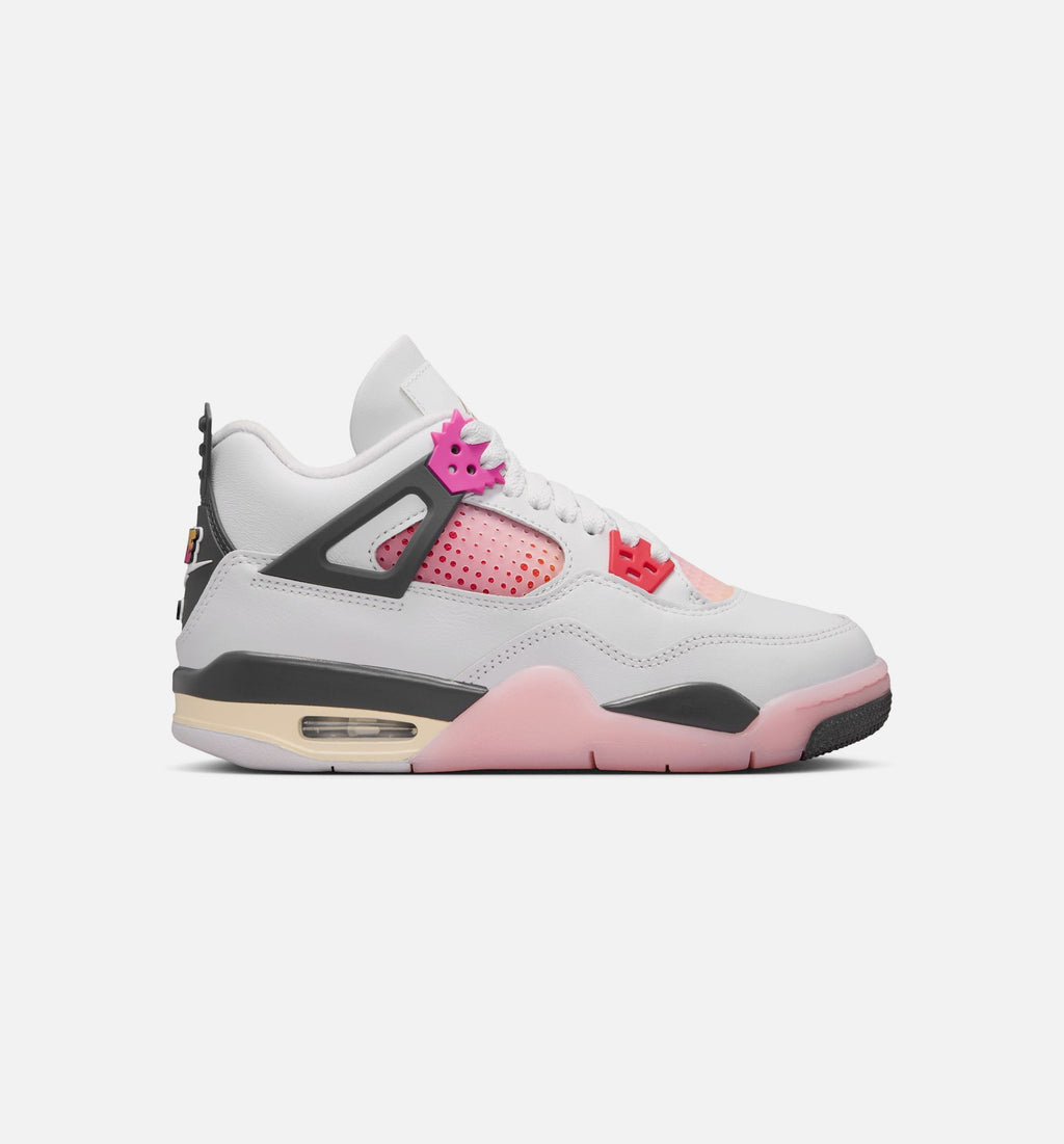 Air Jordan 4 Retro Comic Big Kids' Sneakers - White / Pink / Smoke Grey
