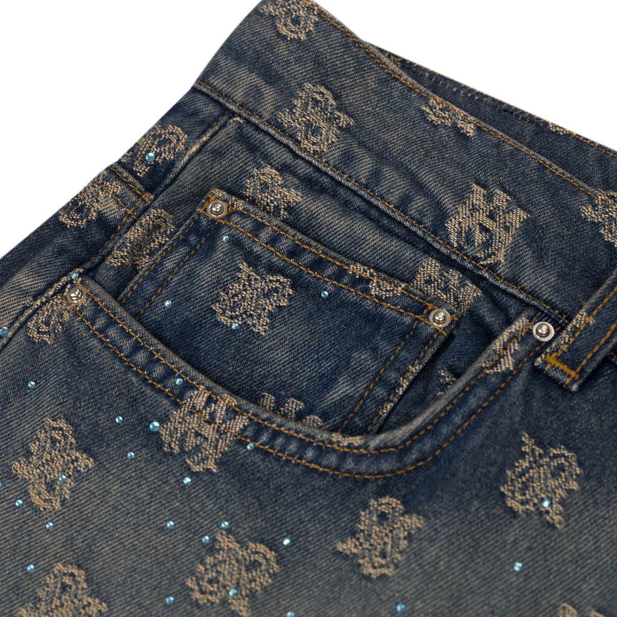 Antique Indigo Crystal Burst MA Paisley Straight Jean