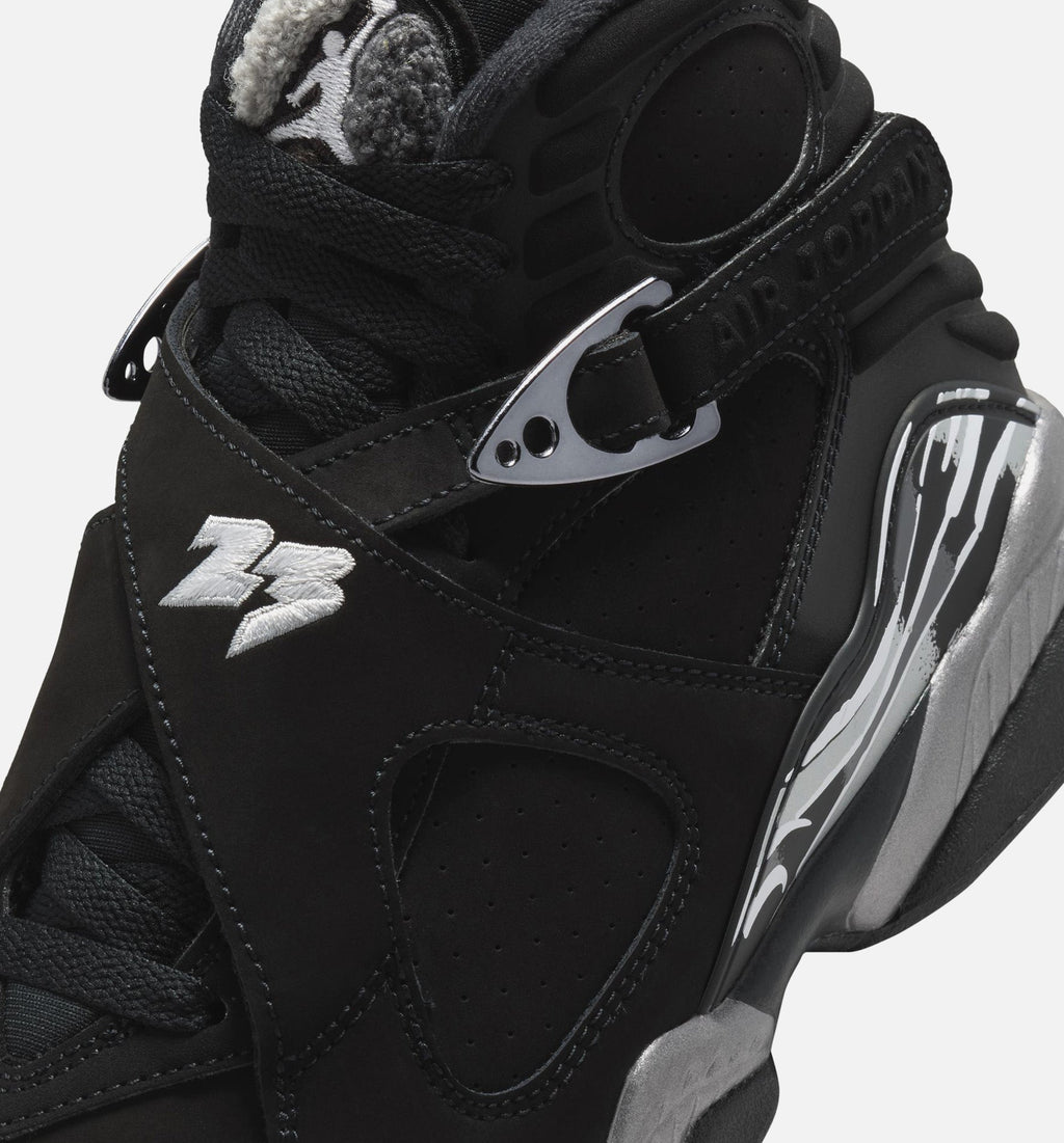 Air Jordan 8 Retro Chrome Black and Light Graphite Grade School Sneakers - Black/White/Light Graphite