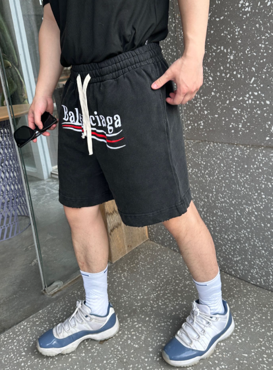 Political Logo Drawstring Shorts – Black
