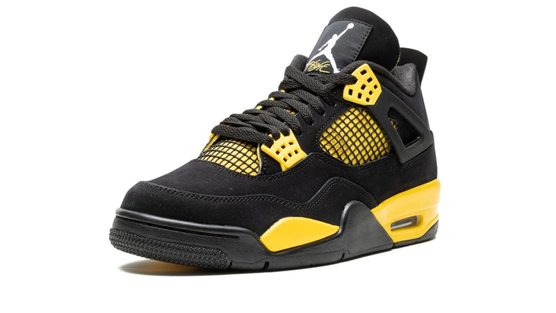 Air Jordan 4 Retro 'Thunder' 2023 – Black & Tour Yellow AJ4 with Premium Nubuck & Visible Air