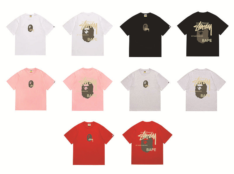 Stussy x Bape Ape Head Back Print Oversized Tee Streetwear Unisex