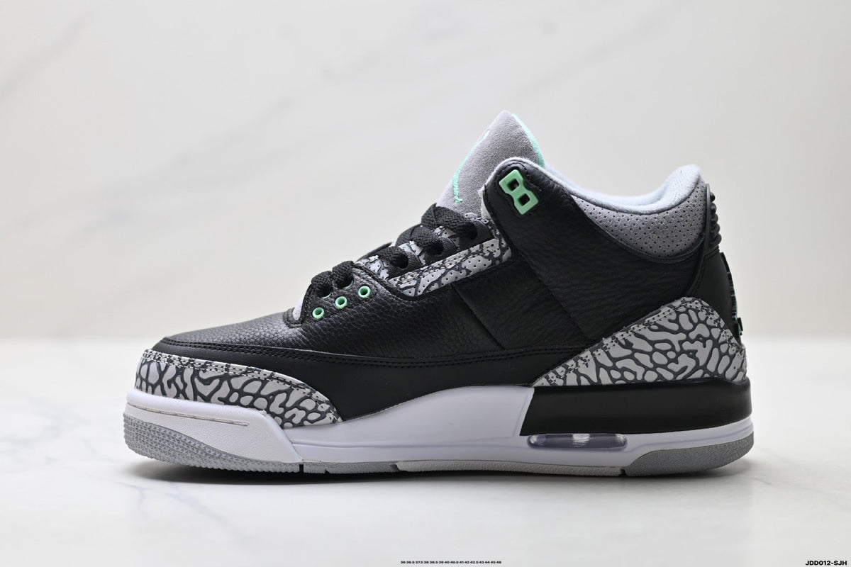 Air Jordan 3 Retro Black Green Cement Sneakers