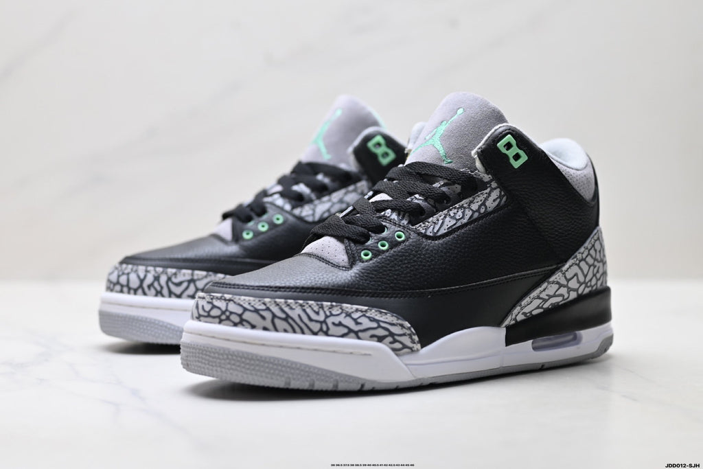 Air Jordan 3 Retro Black Green Cement Sneakers