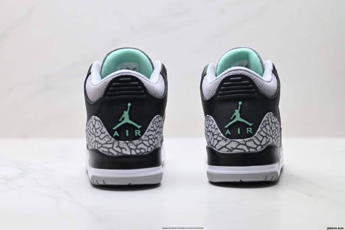 Air Jordan 3 Retro Black Green Cement Sneakers