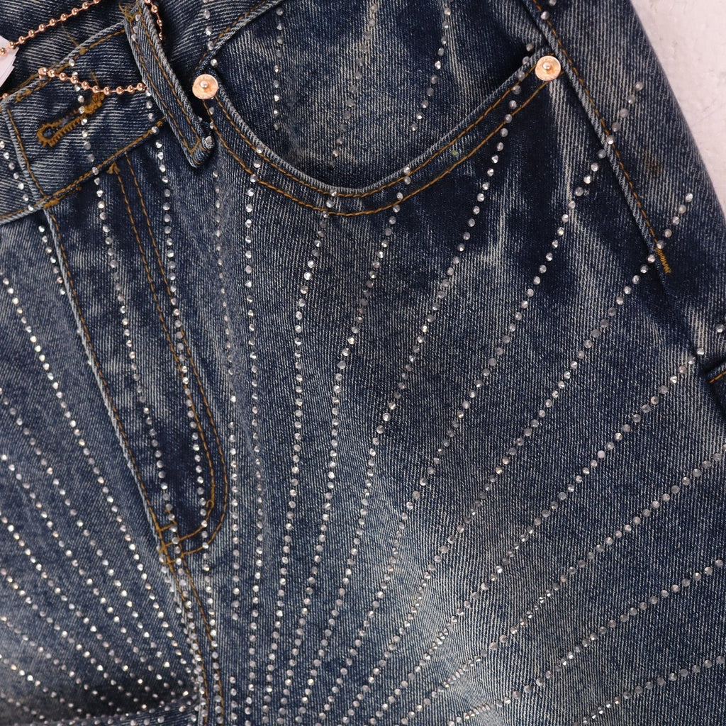 PURPLE Rhinestone Washed Denim Shorts