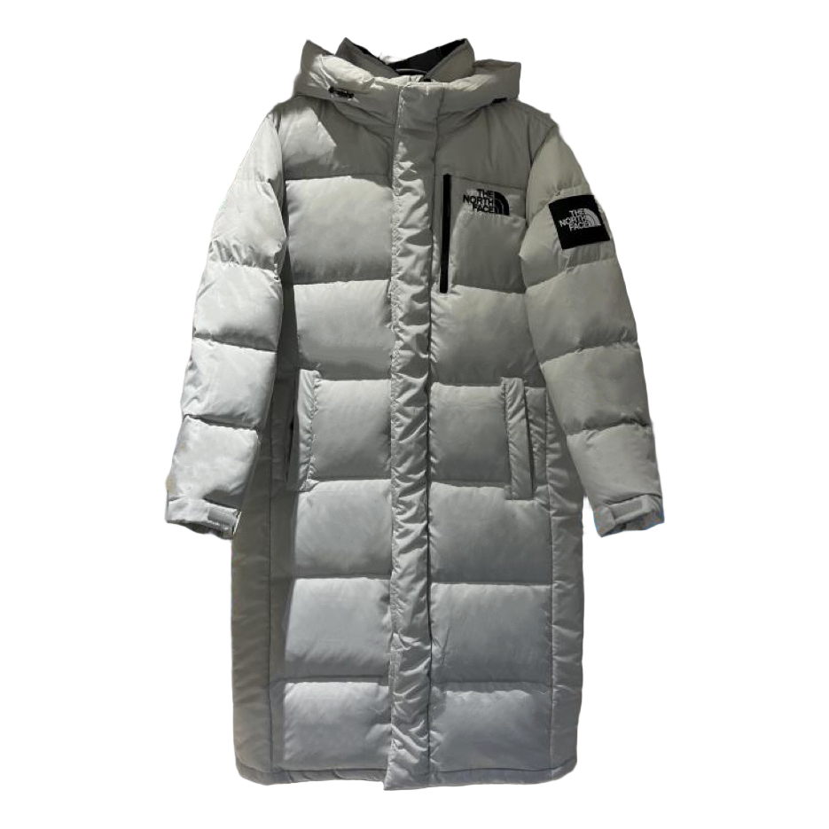 The North Face Colour-Block Hooded Long Puffer Coat – Grey | Premium Down | Full-Length