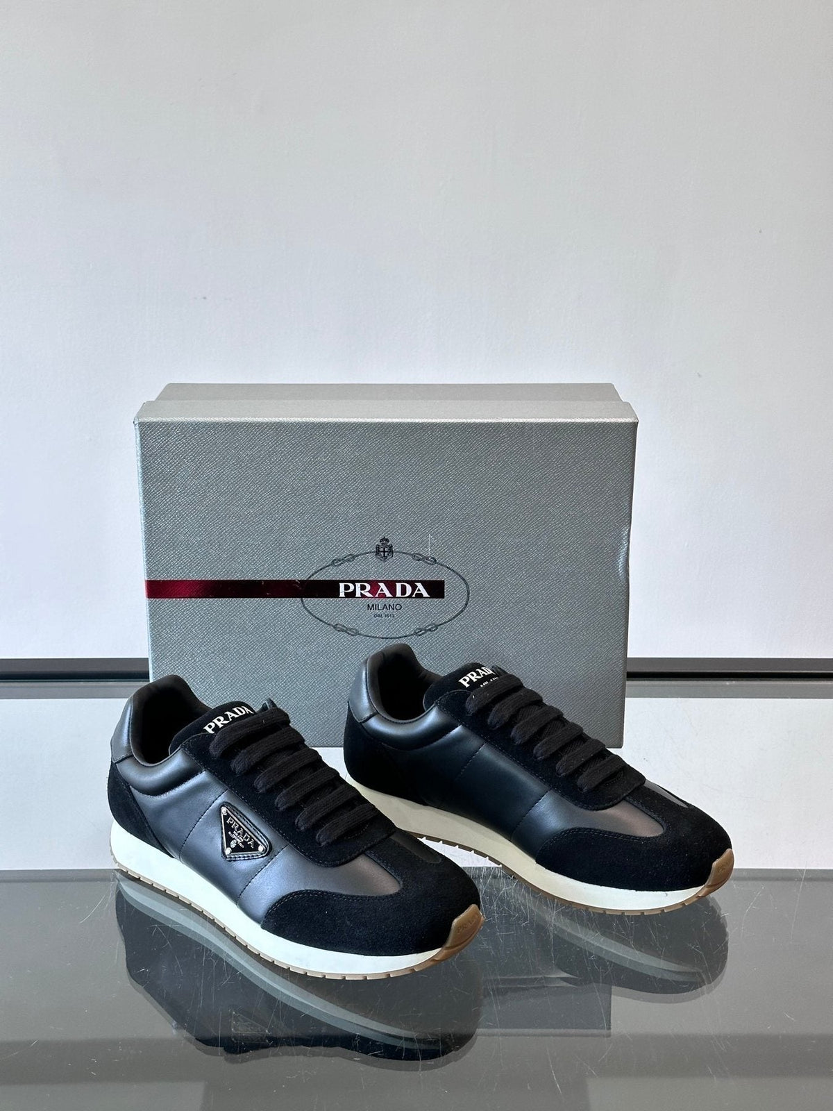 Prada Men's Black Triangle Detail Sneakers