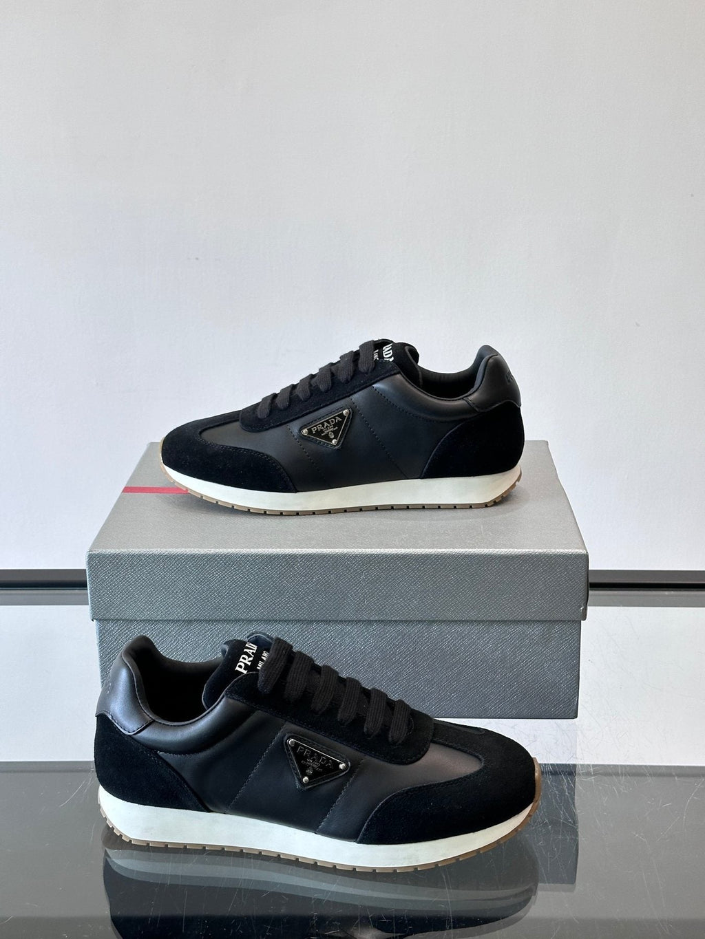 Prada Men's Black Triangle Detail Sneakers