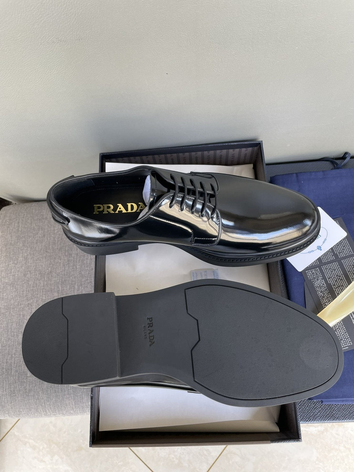 Prada Black Glossy Oxford Shoes