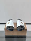 Burberry Men’s White Leather Logo Slide Sandals