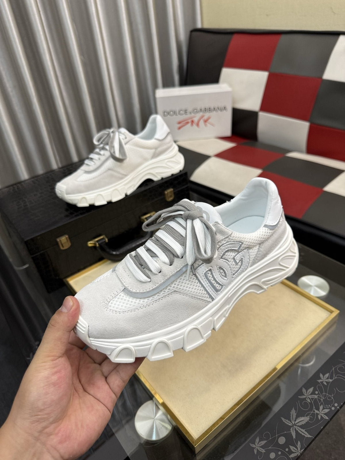 Dolce & Gabbana White and Light Gray Chunky Sneakers