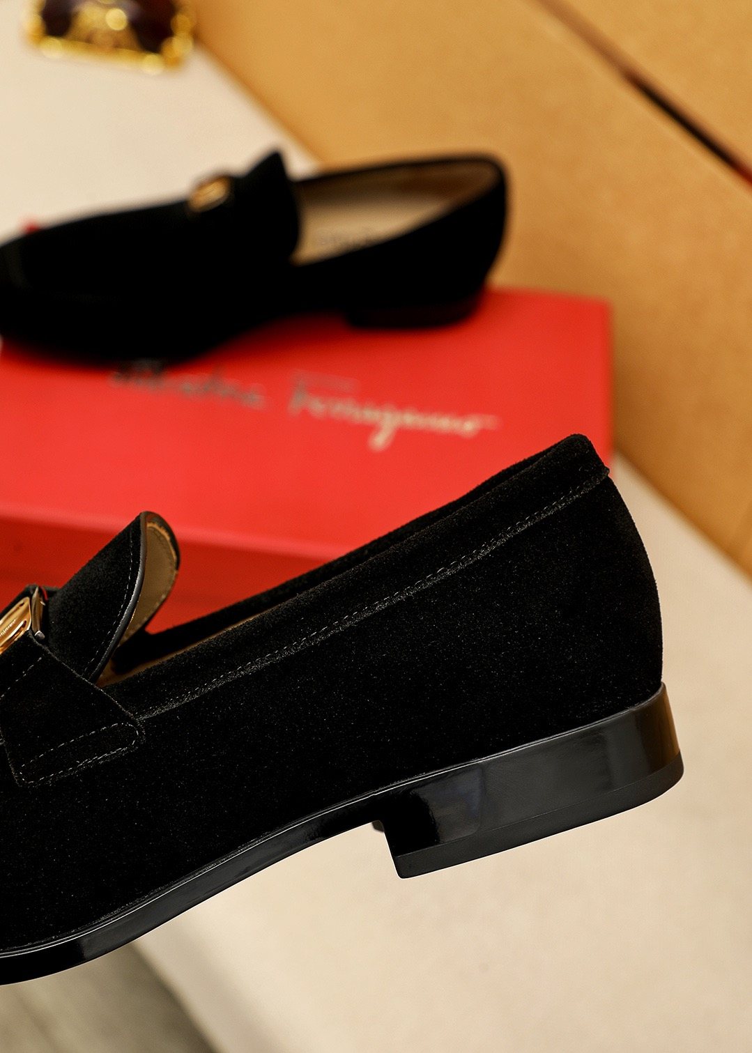 Ferragamo Men's Black Buckle Slip-On Loafers