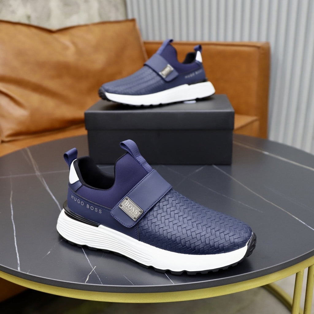BOSS Navy Textured Slip-On Sneakers - Ridged Outsole