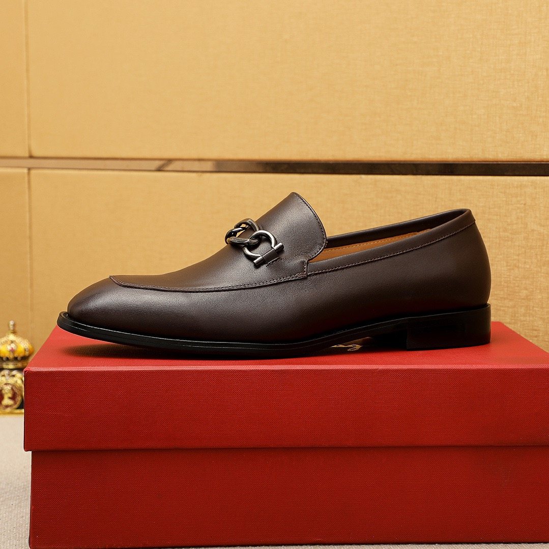Ferragamo Brown Hardware Loafers