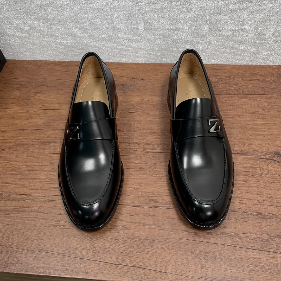 Zegna Men's Black Leather Z-Accent Loafers