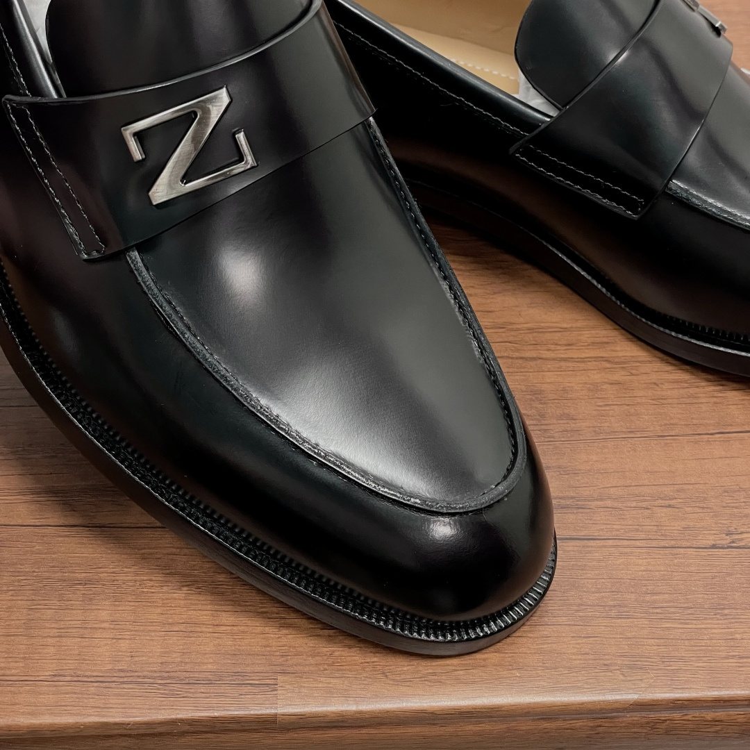 Zegna Men's Black Leather Z-Accent Loafers