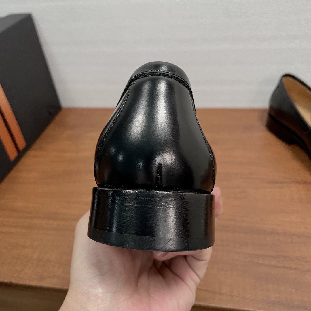 Zegna Men's Black Leather Z-Accent Loafers