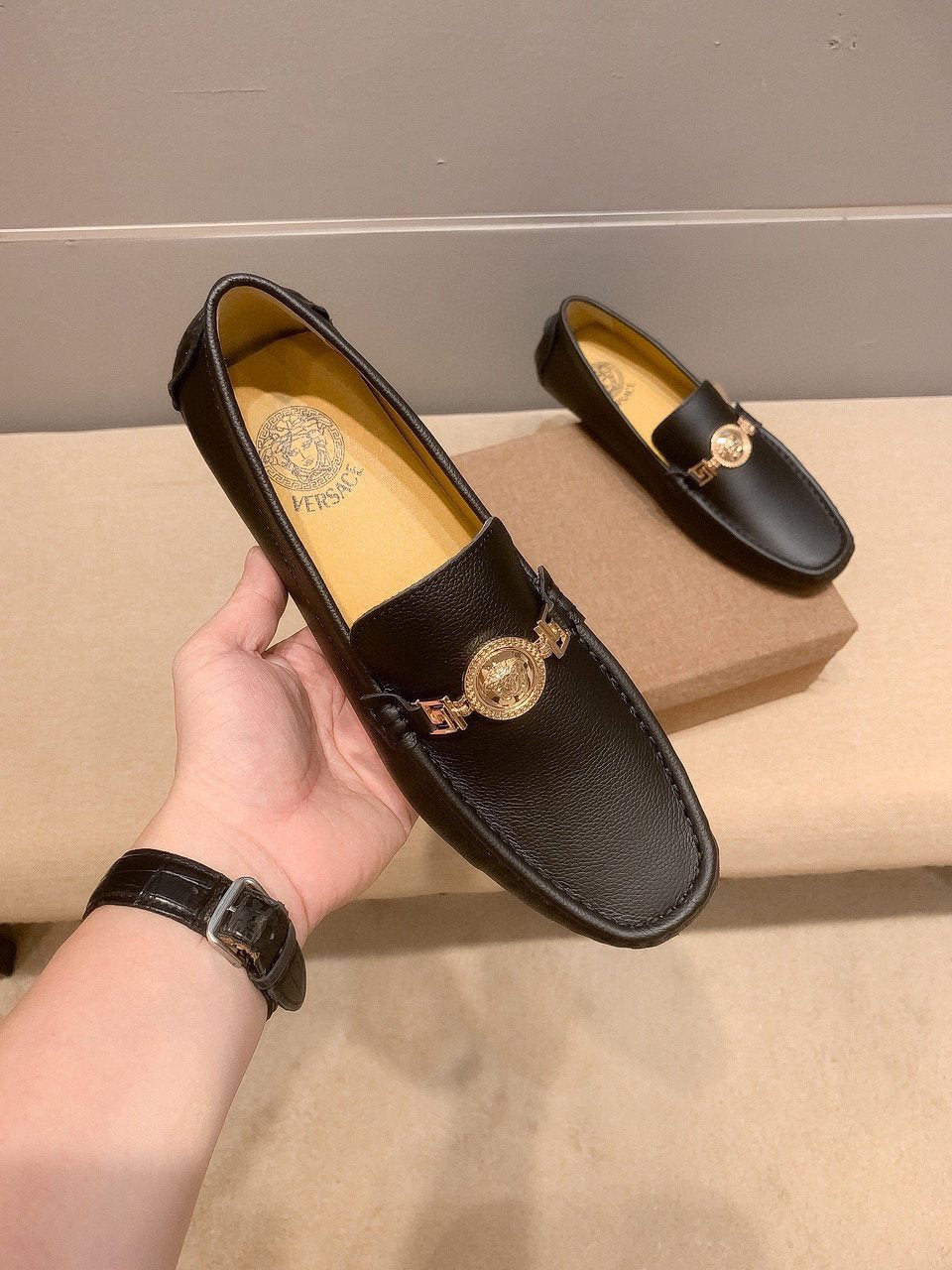 Versace Black Medallion Loafers