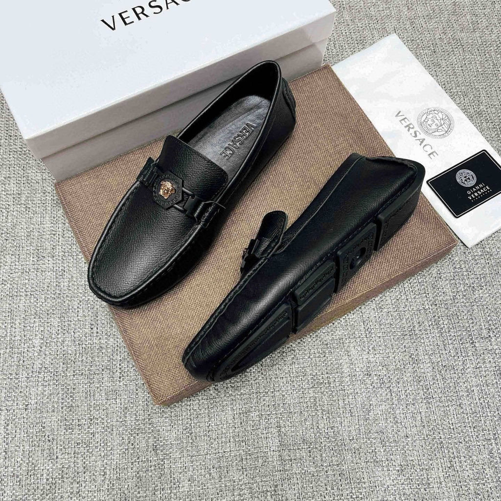 Versace Men's Black Medallion Loafers - Leather Lining