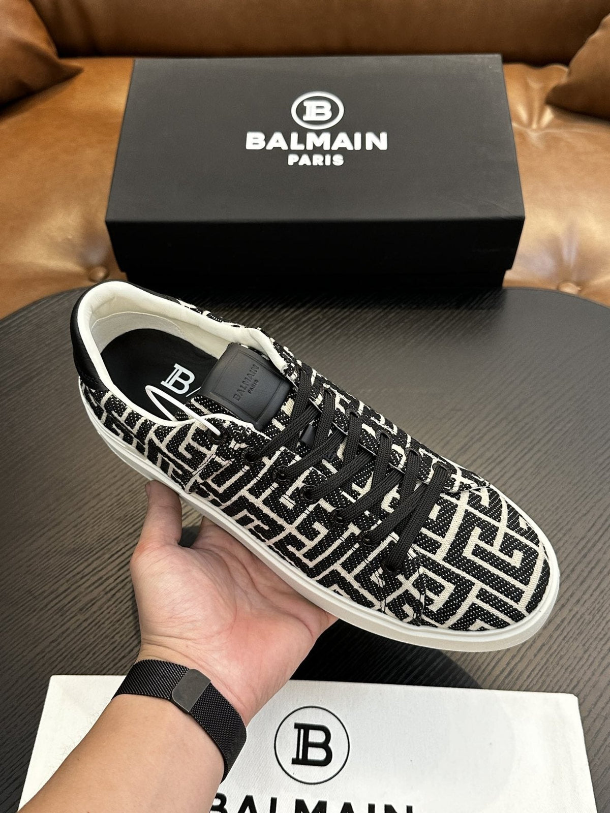 Balmain B-Skate Patterned Low-Top Sneakers - Black and White