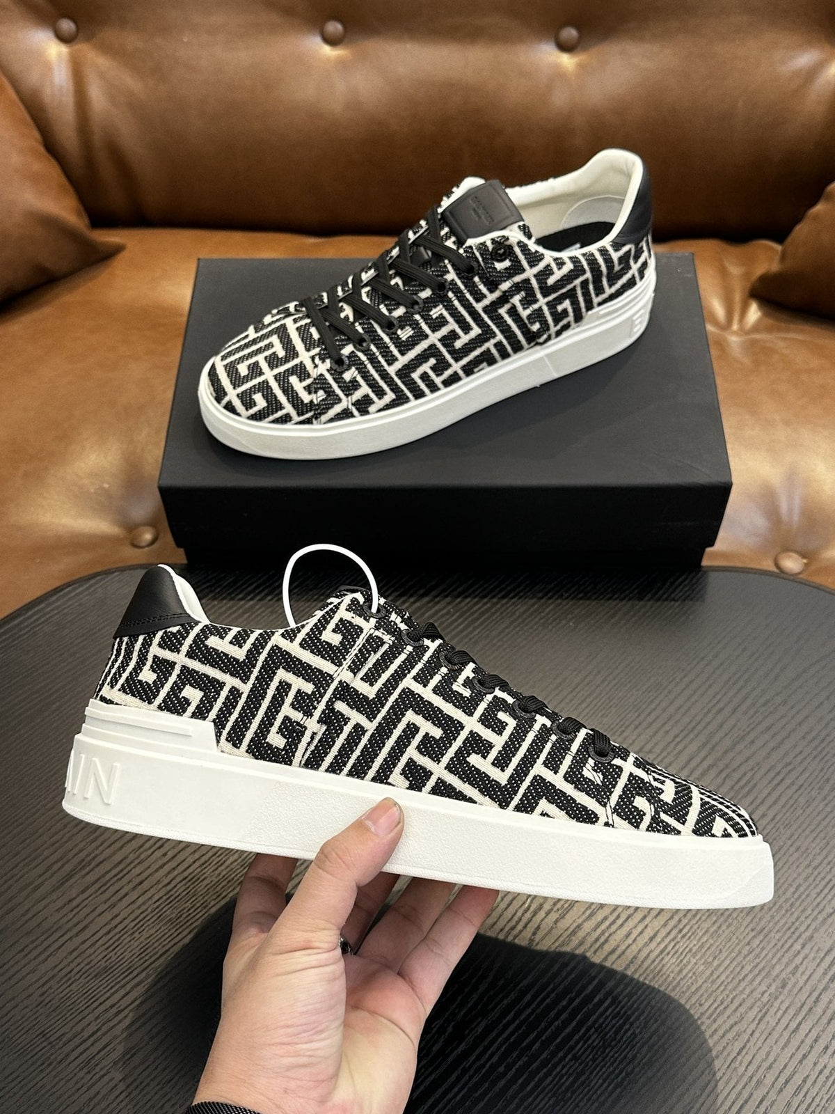 Balmain B-Skate Patterned Low-Top Sneakers - Black and White
