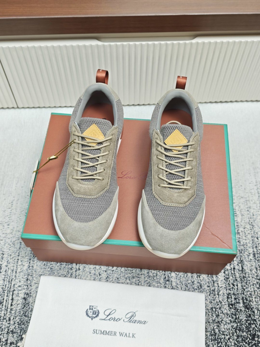 Loro Piana Gray Taupe Lace-Up Sneakers