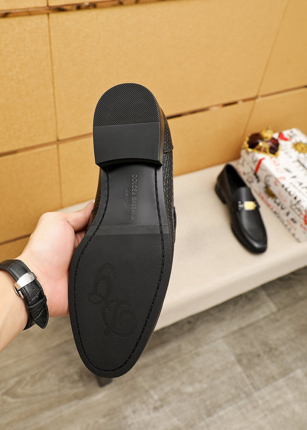 Dolce & Gabbana Black Embossed Buckle Loafers