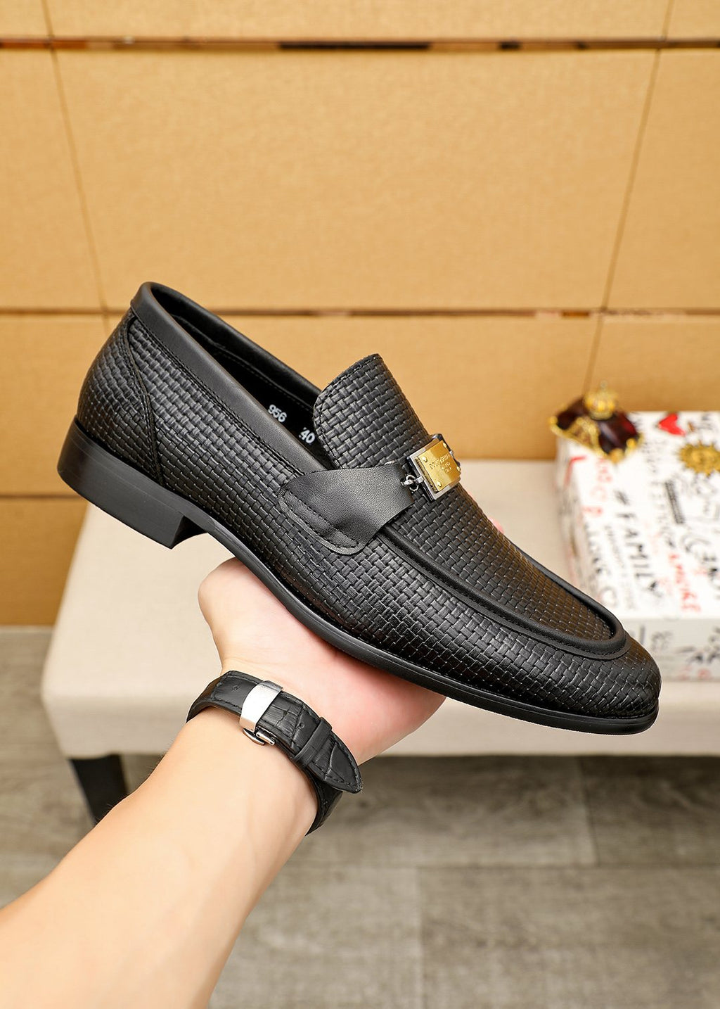 Dolce & Gabbana Black Embossed Buckle Loafers
