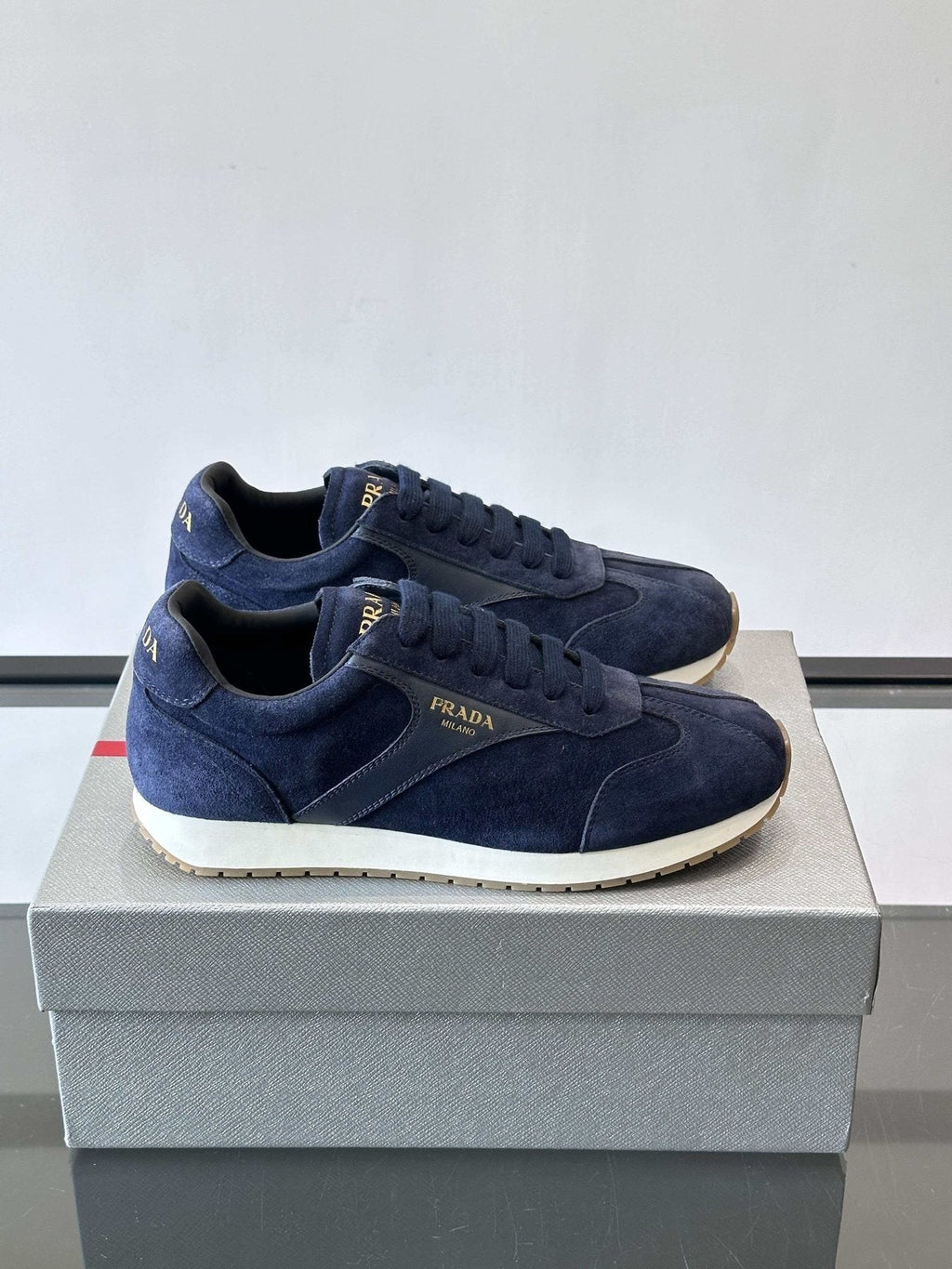 Prada Men's Navy Triangle Badge Sneakers