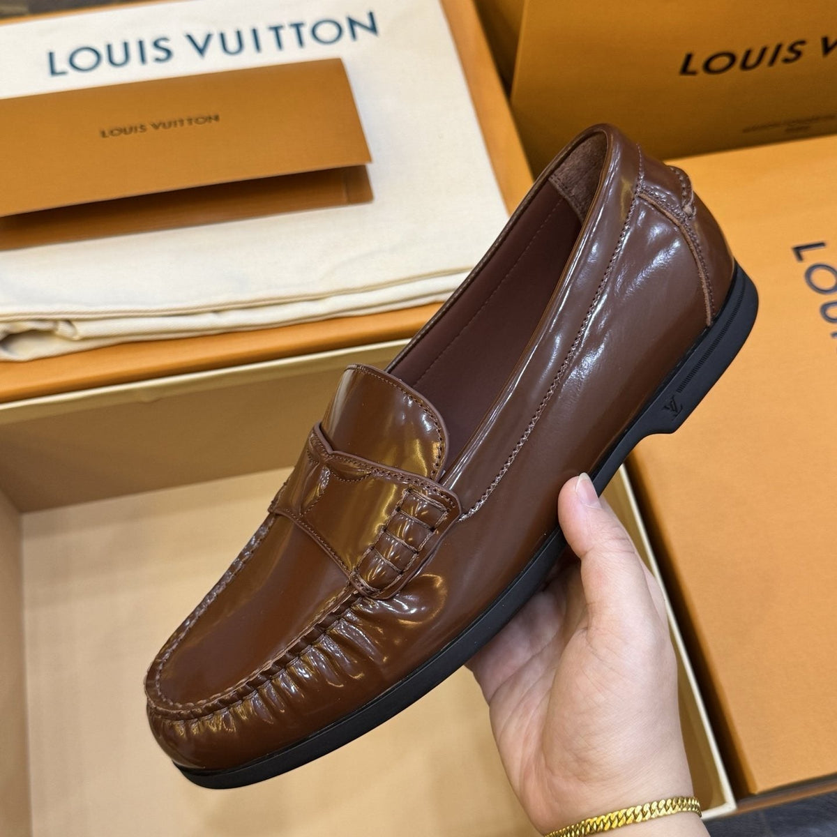 Louis Vuitton Men's Brown Penny Loafers - Leather Lining
