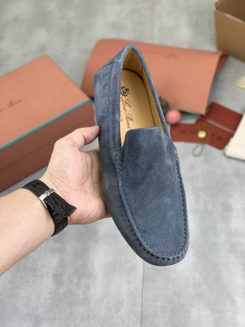Loro Piana Blue-Gray Suede Driving Shoes