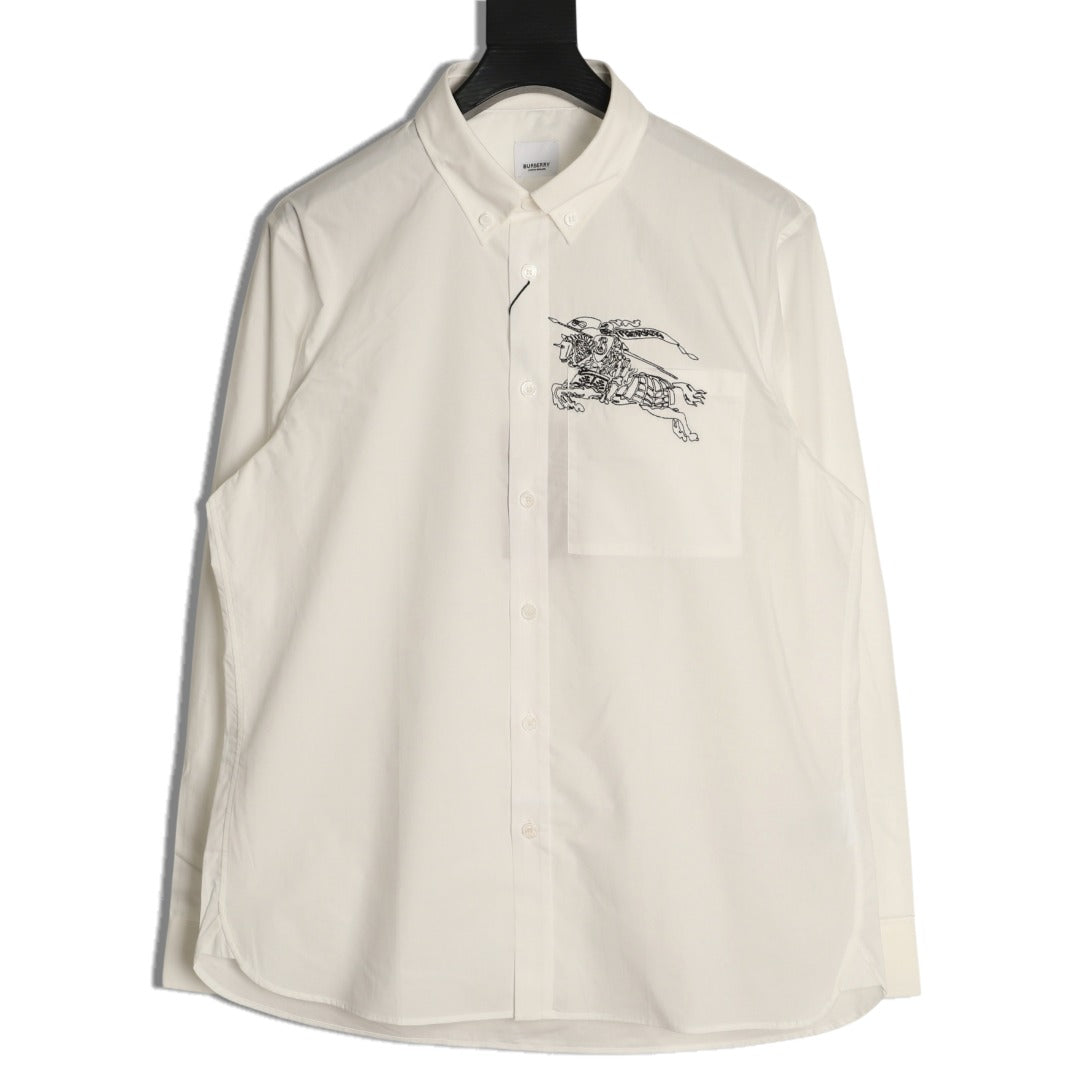 Burberry Equestrian Pocket-Detail Long-Sleeve Shirt - Cream