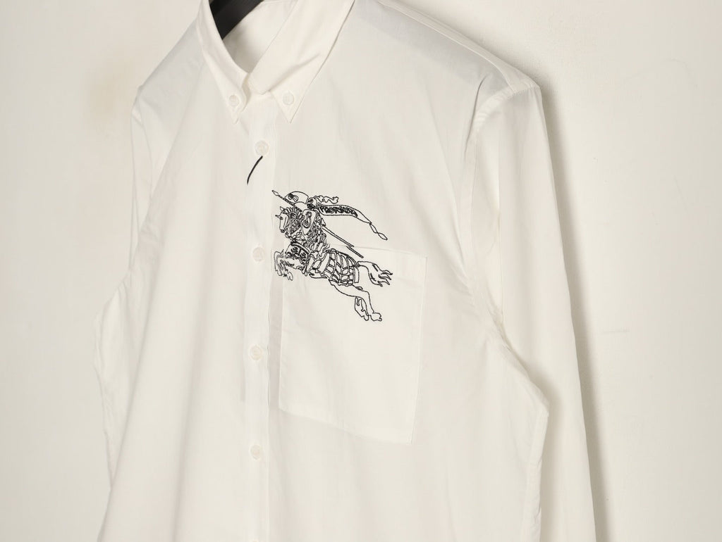 Burberry Equestrian Pocket-Detail Long-Sleeve Shirt - Cream